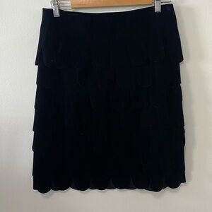 JS Collections Black Velvet Ruffle Scalloped Trim Tiered Mini Skirt
